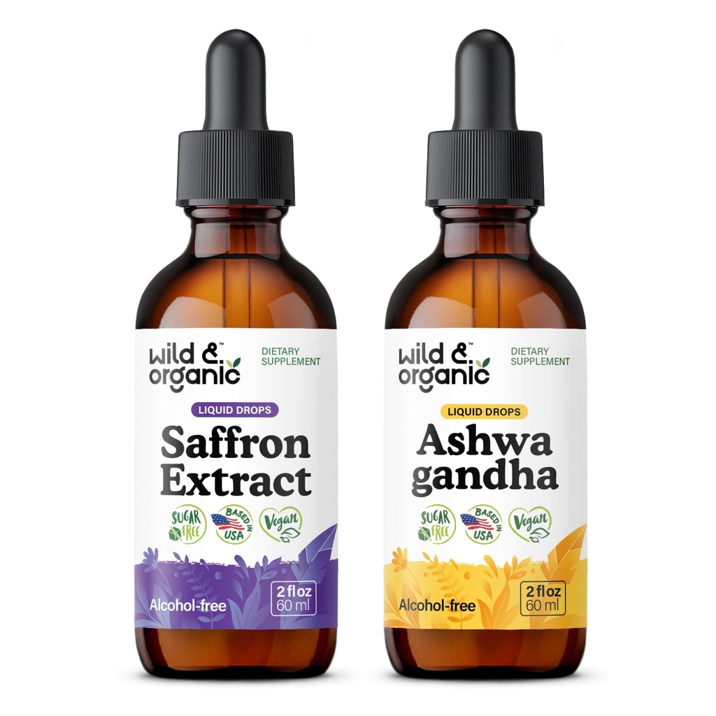 Wild & Organic Saffron Extract Tincture 2 fl oz & Ashwagandha Tincture 2 fl oz