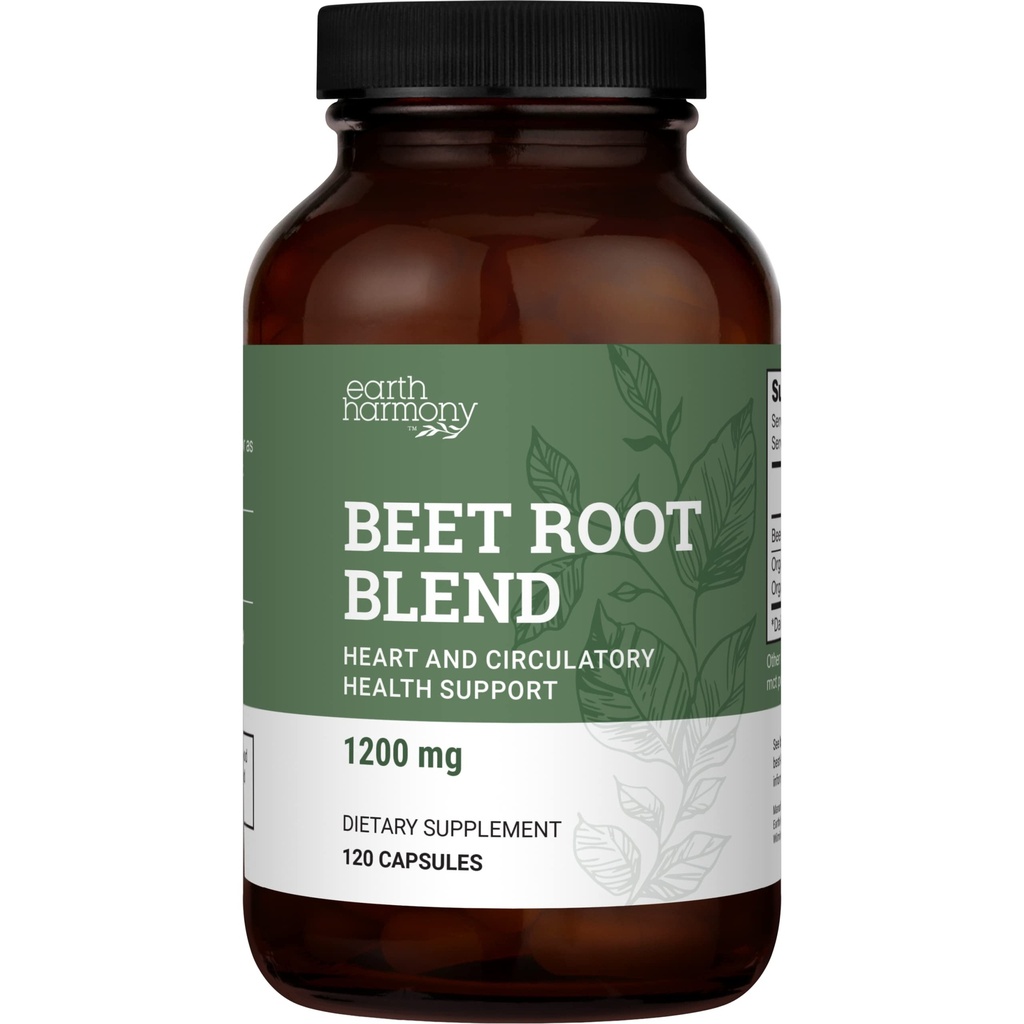 Earth Harmony Naturals Organic Beet Root Capsules 1200 mg - Beet Root Powder & Juice Blend Supplement for Men and Women - 120 Capsules