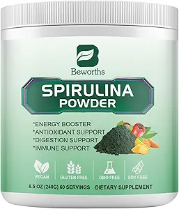 Orgánica Spirulina Powder, Super Green Powder Juice " Smoothie Mix with Spirulina, Clorella, Wheat Grass, Digestive Enzymes " Probiotics for Immune Support, Digestion Health -Vegan