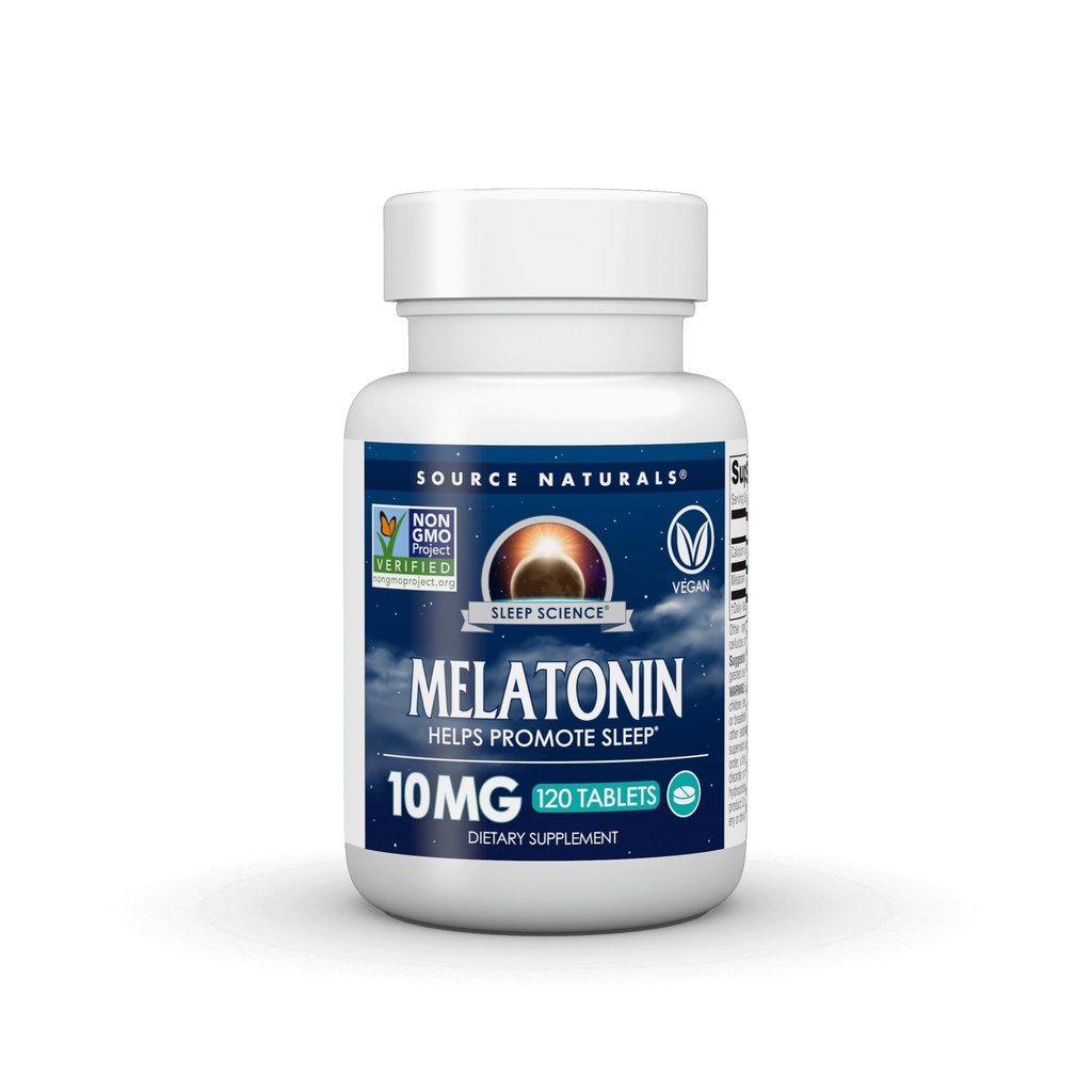 Source Naturals Sleep Science Melatonin, Non-GMO Melatonin, Helps Promote Sleep* 10 mg - 120 Vegan Tablets