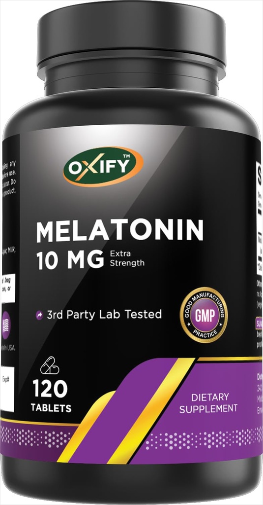 Oxify Melatonin 10 mg | 120 Tablets | Gluten-Free, Non-GMO | Supplement Made in USA