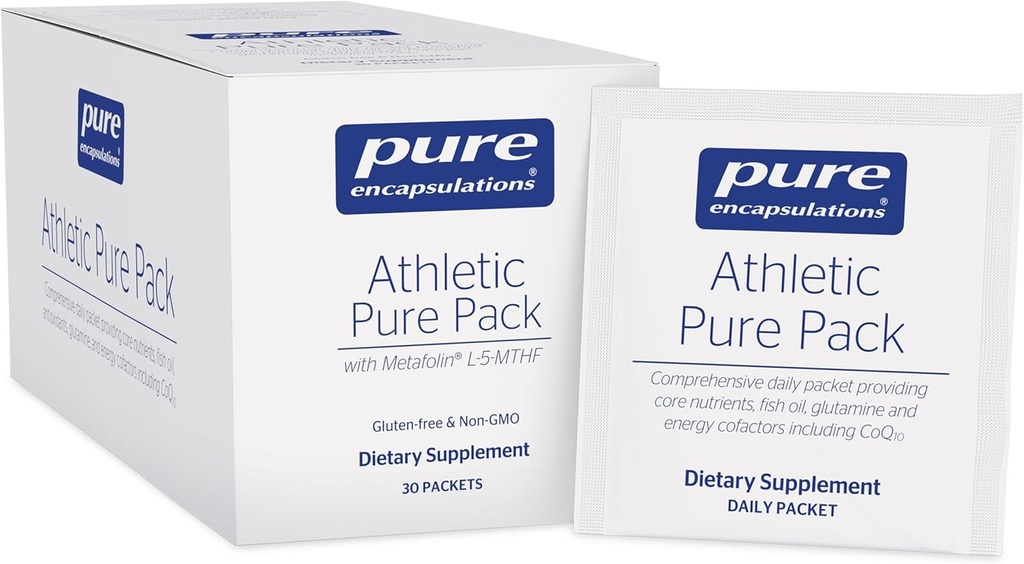 Pure Encapsulations Athletic Pure Pack TENIDO Paquete diario completo que proporciona Nutrientes básicos, aceite de pescado, antioxidantes, Glutamine y Cofactores de energía incluyendo CoQ10 y Kre-Alkalyn TEN 30 Packets