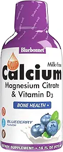 Bluebonnet Nutrition Liquid Calcium Citrate Magnesium Citrate, Vitamin D3, Bone Health, Gluten Free, Soy free, milk free, kosher,32 Servings, Blueberry Flavor, 16 Fl Oz (Pack of 1)