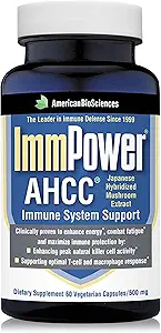 American BioSciences ImmPower AHCC Herbal Mushroom Supplement, 500mg per Capsule for Immune Support, Maintains Natural Killer Cell Activity, Pack of 1, 60 Veggie Capsules