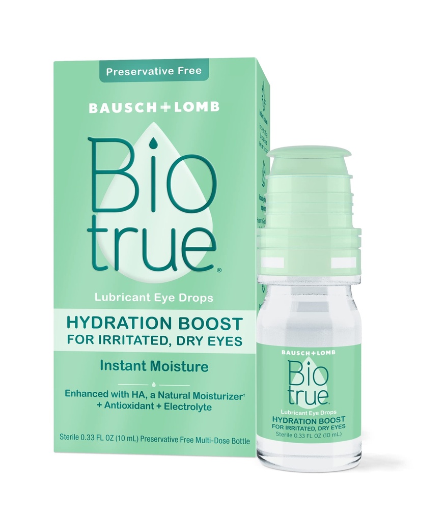 Biotrue Hydration Boost, Preservative-Free Eye Drops for Dry Eyes, Instantly Moisturizes, Rehydrates, Contact Lens Friendly, Refresh & Relieve Eye Irritation, 0.33 FL Oz (Pack of 1)