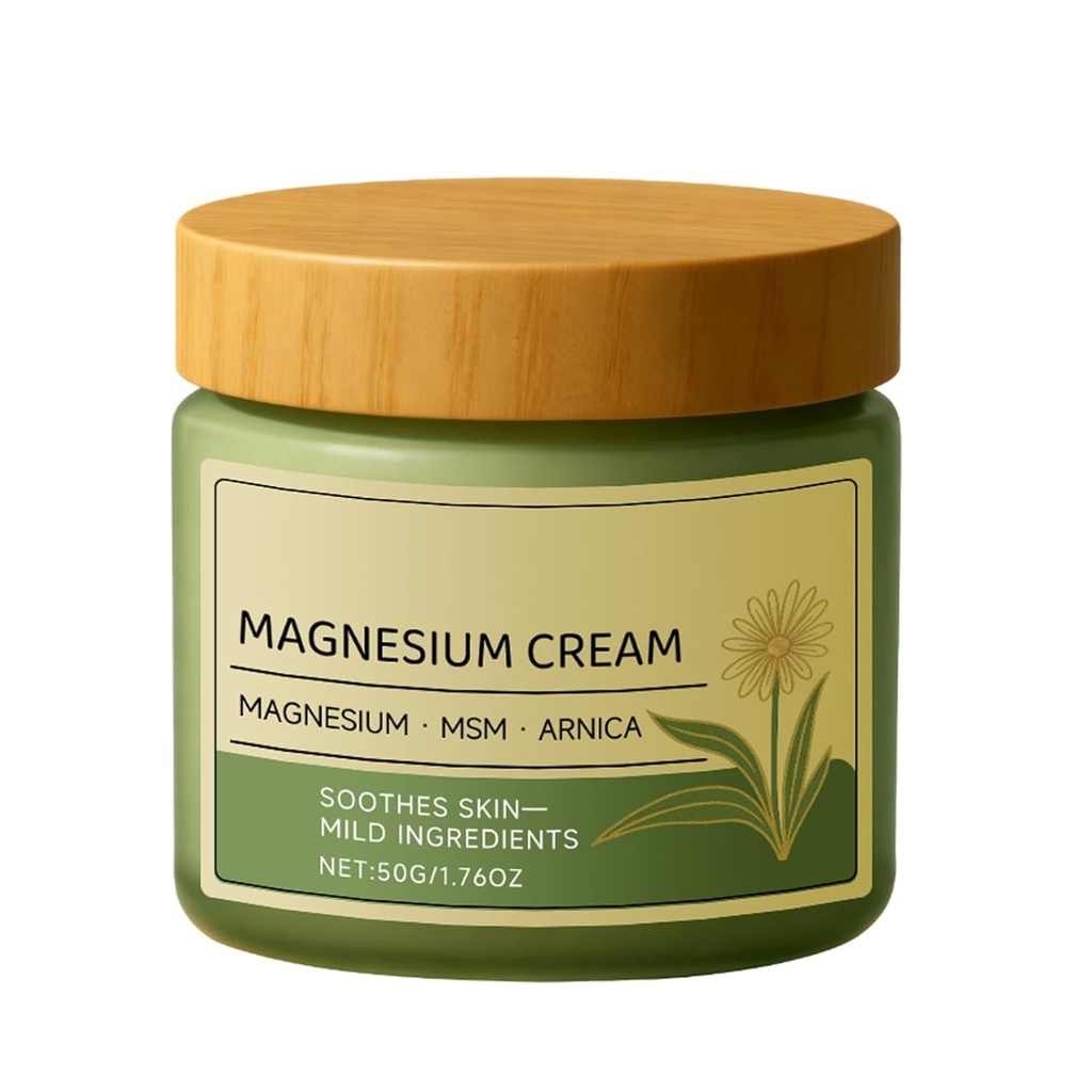 Total Relief Magnesium Cream with MSM & Arnica Gentle Formula for Daily Comfort, Non-Greasy Daily Support for Legs, Shoulders & Back, Mild Ingredients for Skin Soothing- 50g/1.76oz