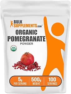 BulkSupplements.com Polvo de granada orgánica - Suplemento de granada para soporte inmunitario, Suplemento herbal - Gluten libre, 5g por ser, 500g (1.1 lbs) (Pack of 1)