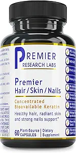 Premier Research Labs Premier Hair/Skin/Nails - Hair Growth Supplement for Women &amp; Hombres con queratina, Vitaminas para el crecimiento del cabello, Belleza desde el interior para el cabello, la piel y las uñas - 60 Vegetarian Capsules