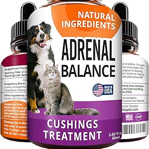 Equilibrio Adrenal para Perros y Gatos - Tratamiento de Cushings para Mascotas, Soporte Adrenal w / Ashwagandha, Licorice Root, Rhodiola Rosea - 2oz Gotas Herbal