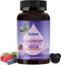 Extracto de frutas de Elderberry Negro Natural 150mg con vitamina C y zinc, anciano de hierbasCraft® Gummies Apoyo diario para niños y adultos, 60 Condes