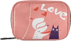 Dog and Cat in Love Pill Box 7 Day Pill Case Travel Pill Organizer Bag with Zipper Portable Weekly Case Compact Size for Vitamin Supplement Holder