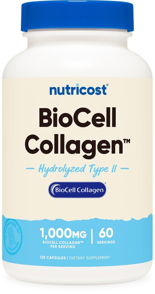 Nutricost BioCell Collagen (1,000mg) 120 Capsules - Hydrolyzed Type II Collagen Supplement, GMO-Free, Gluten-Free, 60 Servings