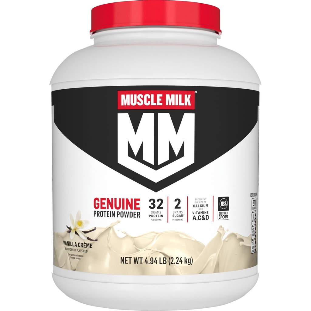 Muscle Milk Genuine Protein Powder, Vanilla Creme, 32g Protein, 4.94 Pound, 32 Servings