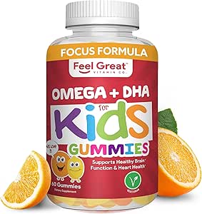 Feel Great Vitamin Co. Completo DHA Gummies para niños que viven con Omega 3 6 9 + DHA, Vitamina C ← Apoya Función cerebral saludable, Visión & Heart Health TEN Gluten Free, Vegetarian TEN 60 Gummies