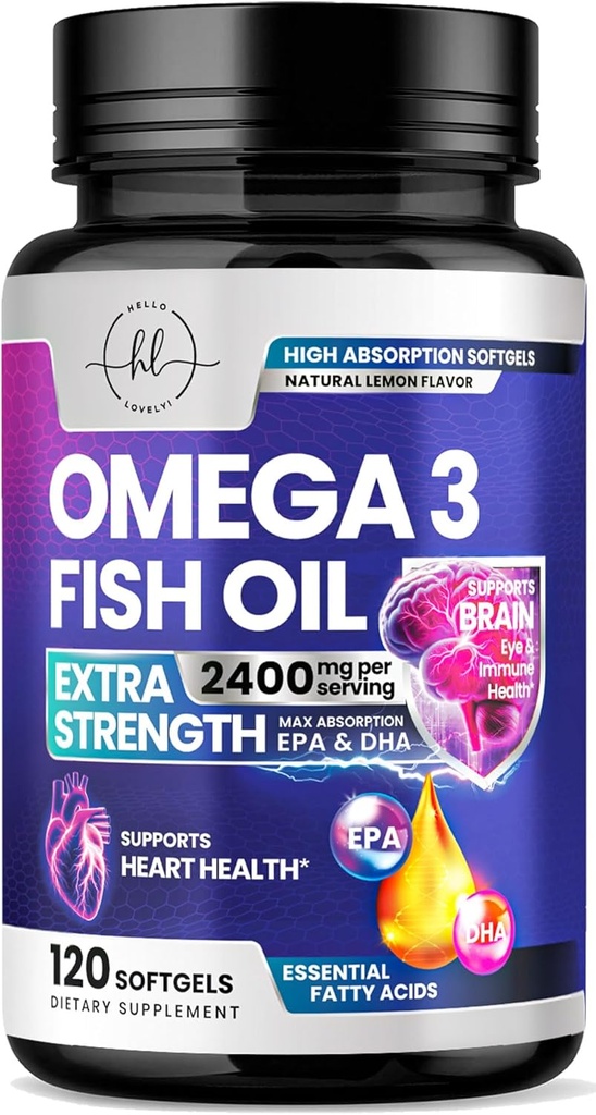 Omega 3 suplementos de aceite de pescado 2400mg - triple fuerza Omega 3 ácidos grasos, corazón natural salud cerebral &amp; soporte conjunto - ácidos grasos con EPA &amp; DHA - suplemento de aceite de pescado salvaje - 120 Softgels