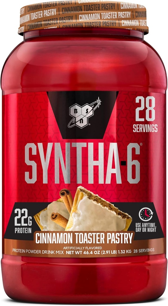BSN SYNTHA-6 Polvo Proteína Premium con 6g de fibra, Whey Protein, Micellar Casein, Milk Protein Isolate Blend, 5g Fat, Cinnamon Toaster Pastry, 28 Servimientos (Paquete May Vary)