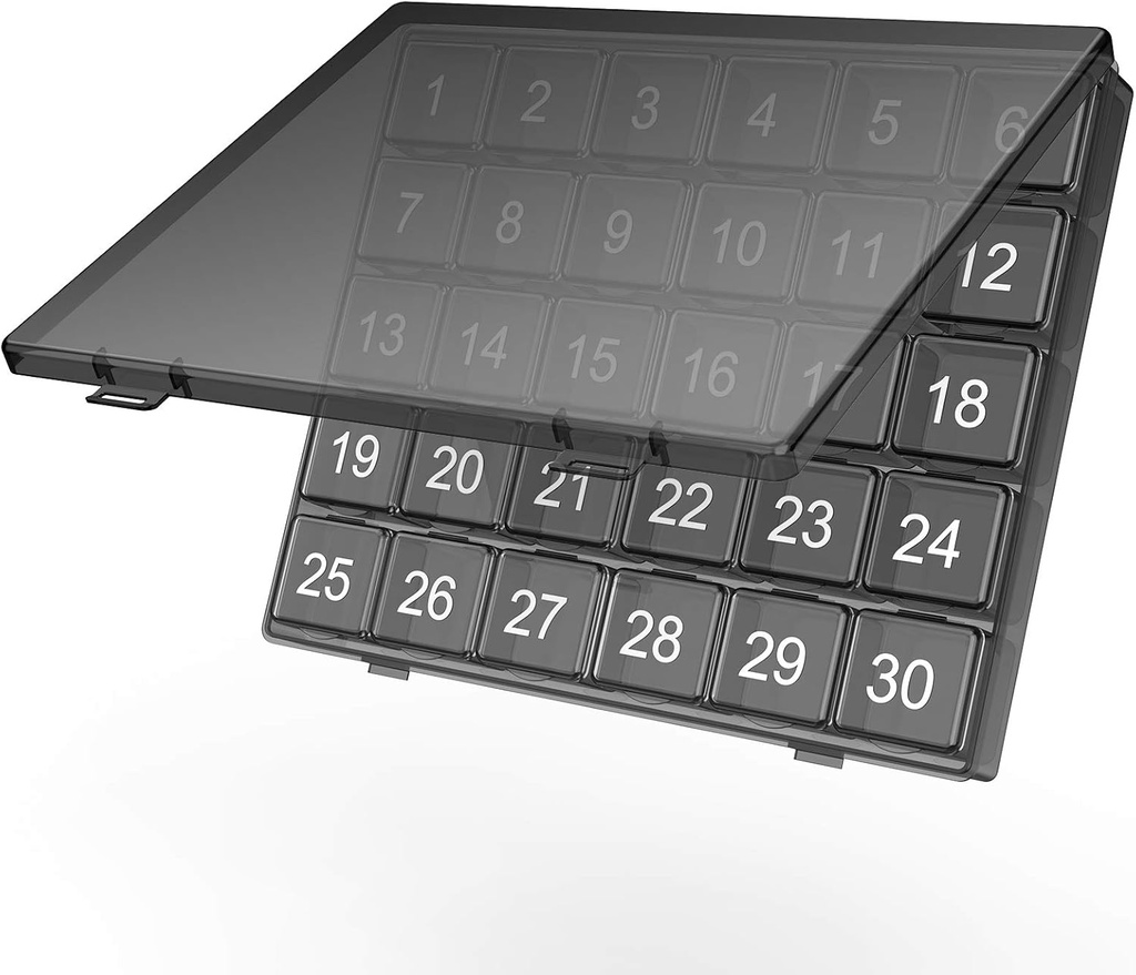 Organizador Mensual Una vez al día - 30 días Pill Organizer Box - Squeeze to Open - Grandes Compartimientos Portable Case for Travel, Month Pill Cases Medicine Organizer for Vitamin (Black)