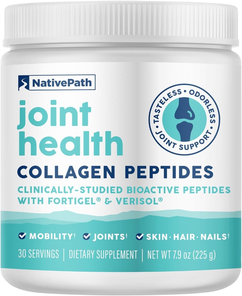 NativePath Joint Health Advanced Formula, Tipo 1 &amp; 3 Peptides con Fortigel & Verisol, Grass-Fed Unflavored Collagen for Women &amp; Men, 30 Servimientos