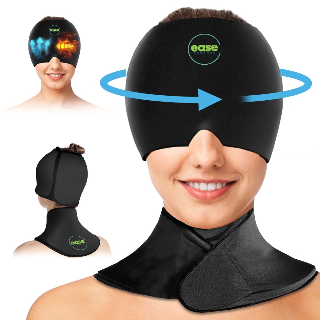 Migraine Relief Cap & Neck Ice Pack Wrap Set - Soothing Headache Relief Cap and Shoulder Cold Pack - Hot and Cold Compress Products for Head and Cervical - Stress, Hangover & Puffy Eyes
