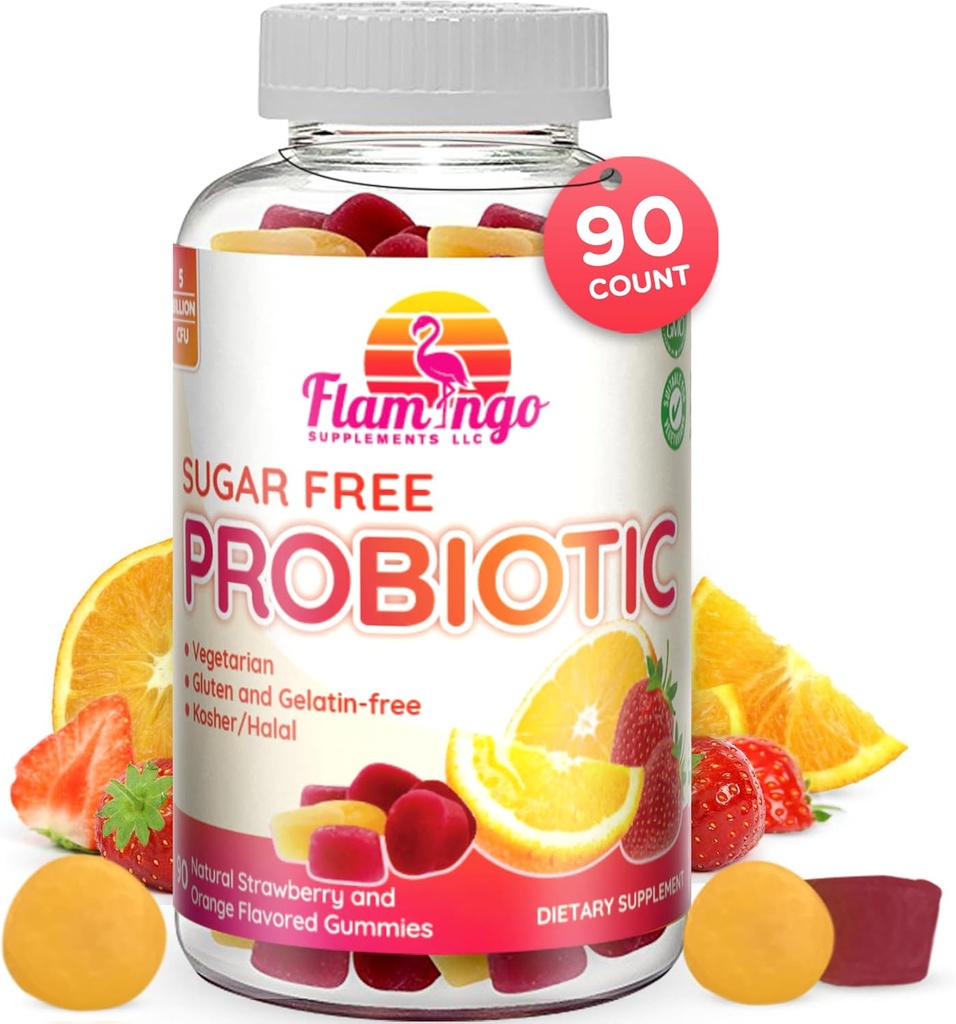 Probióticos Gummies Azúcar Gratis 3 Billones CFU Reducir Gas, Bloating - Probióticos para Mujeres, Niños y Hombres Probiótico- Bacillus Coagulans- Natural, Vegan, Vegetariano, Kosher, Halal –90 Probióticos Gummy
