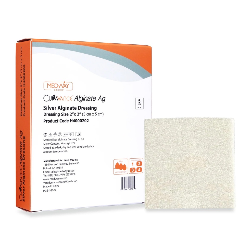 MedVance Silver Calcium Alginate Ag Sterile Highly Absorbent Dressing, (2" x 2") 5 dressings/Box, 5 Pack