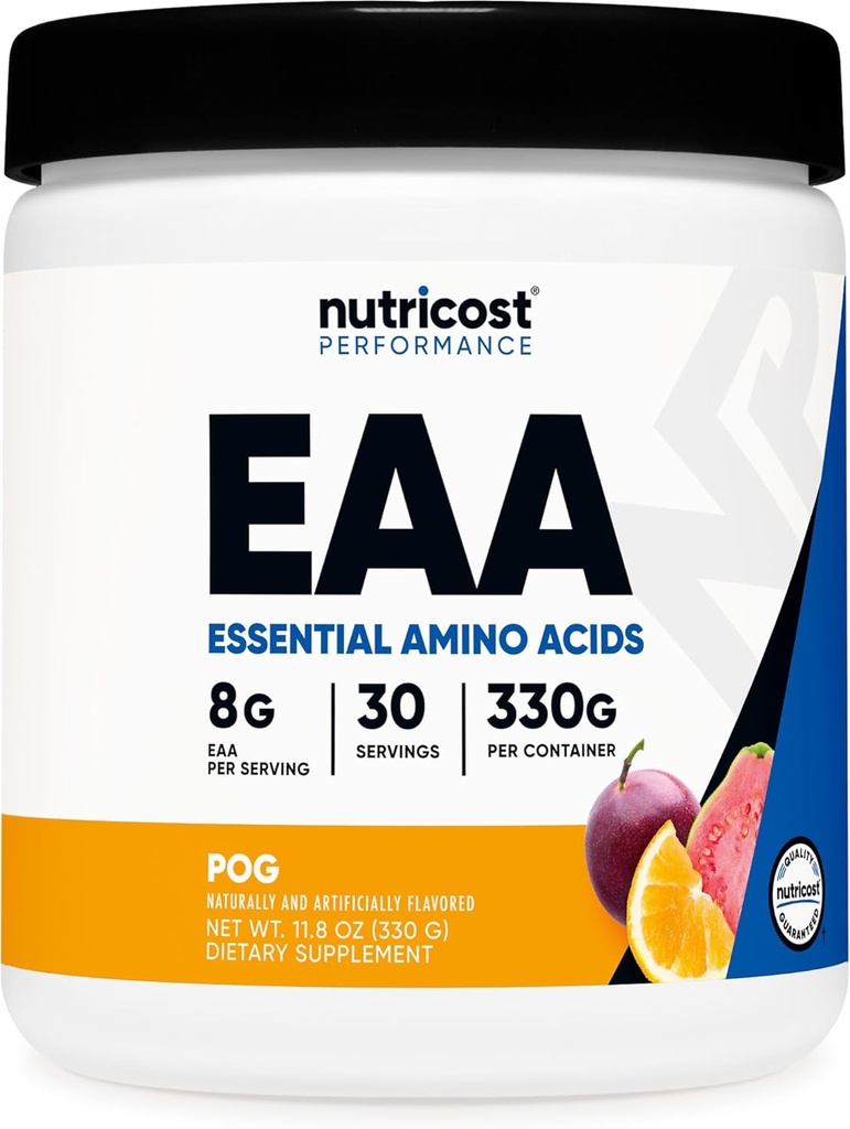 Nutricost EAA Powder 30 Servimientos - Frutas de Pasión, Naranja y Guava (POG) - Aminoácidos Esenciales - No GMO, Gluten Libre, Amistad Vegetariana