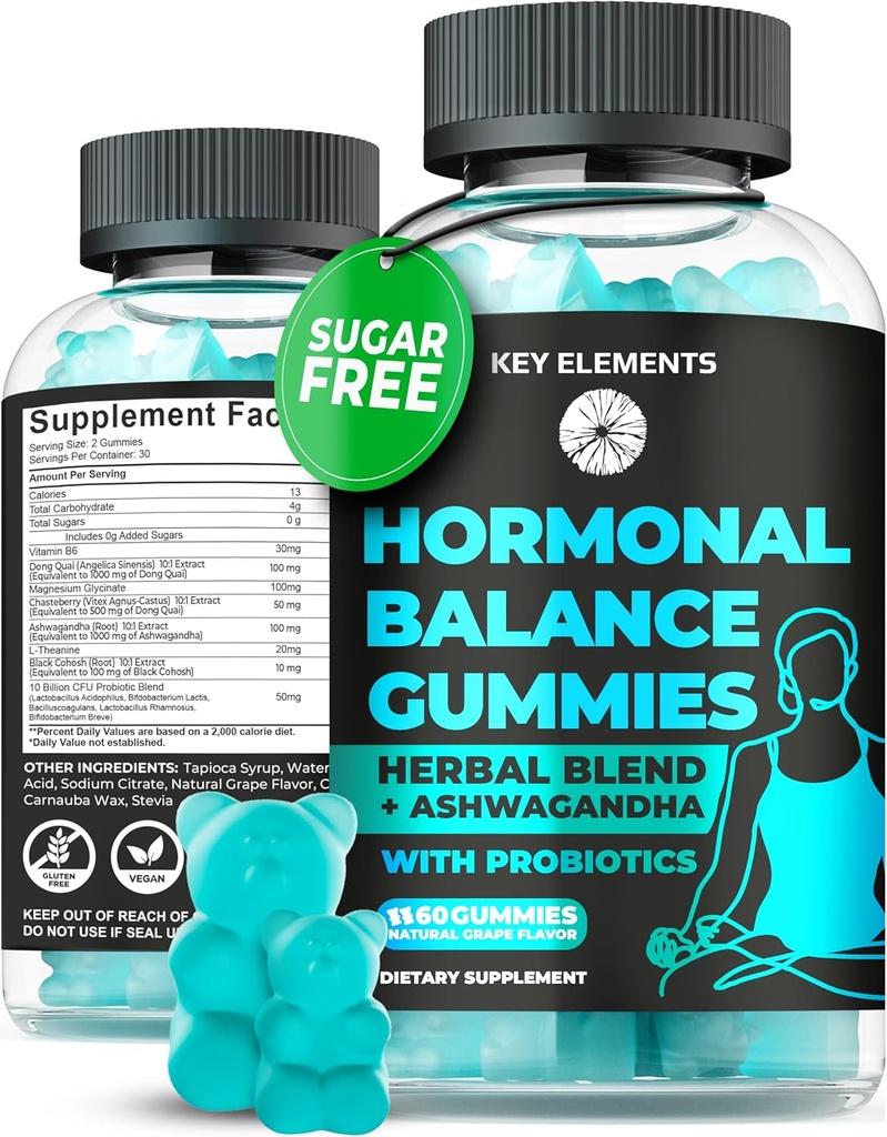 PMS Gummies Hormonal Balance Suplementos para Mujeres - Probiótico PMS Vitaminas Alivio del Cántico Menstrual, Hot Flashes Menopause Support - PMS Relief with Dong Quai, Chasteberry, Black Cohosh & Ashwagandha