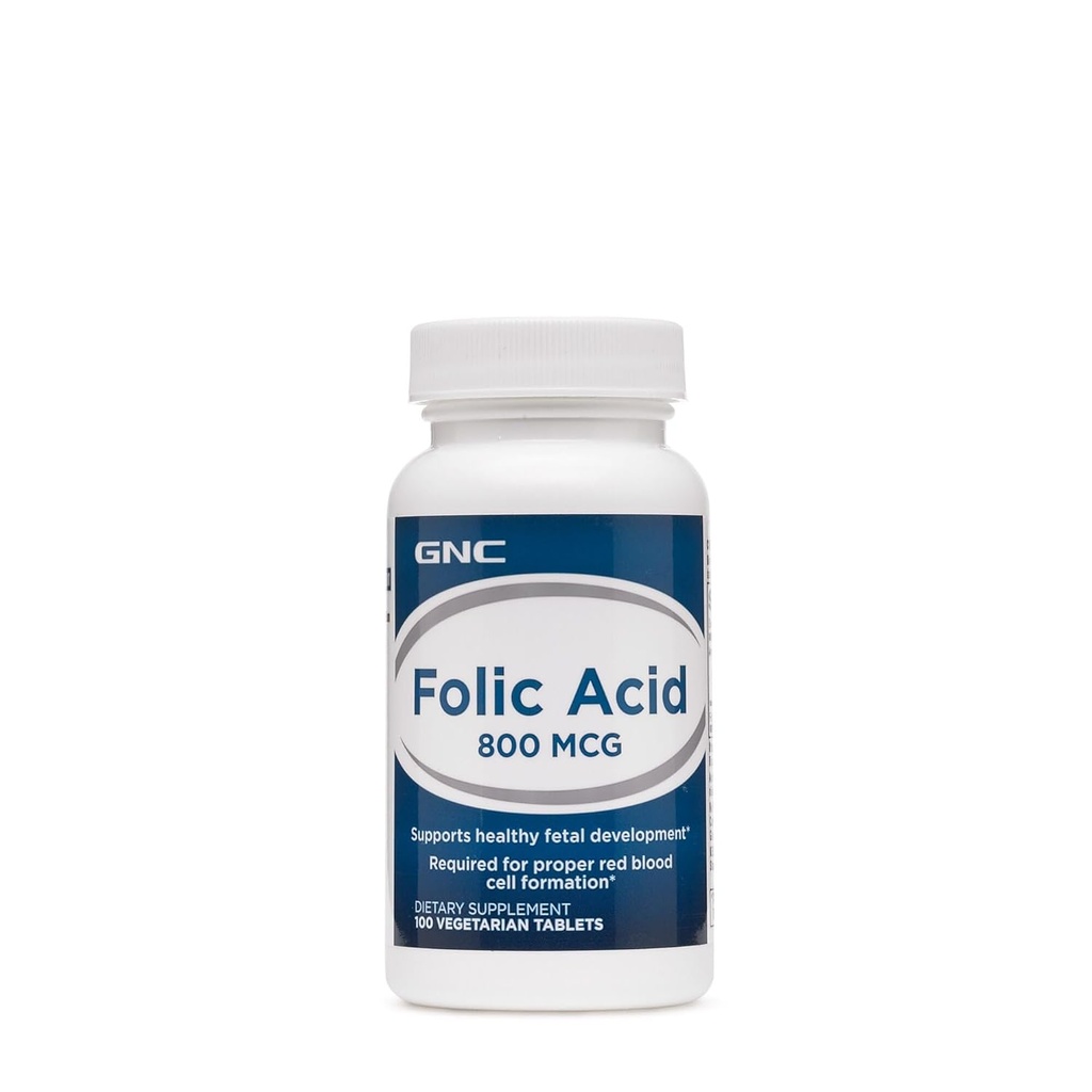 GNC Folic Acid 800mcg ← Asistencia Desarrollo Fetal Saludable ← Requerido para la formación adecuada de la célula de sangre roja ← Fórmula Vegetariana