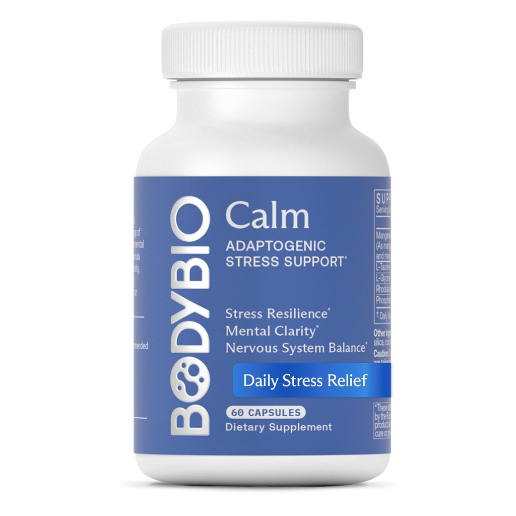 BodyBio Calm - Natural Stress Relief Blend with Rhodiola, Glycine & Phosphatidylserine - Supports Relaxation, Mental Focus & Balanced Cortisol - Non - Drowsy Formula