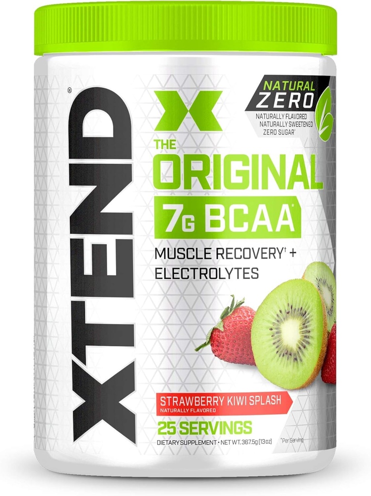 Xtend Natural Zero BCAA Powder Strawberry Kiwi Splash ← Libre de Dulces Artificiales, Sabores y Ojos Químicos Silencio Post Workout Bebida con Aminoácidos ← 7g BCAAs tención 25 Serviciones