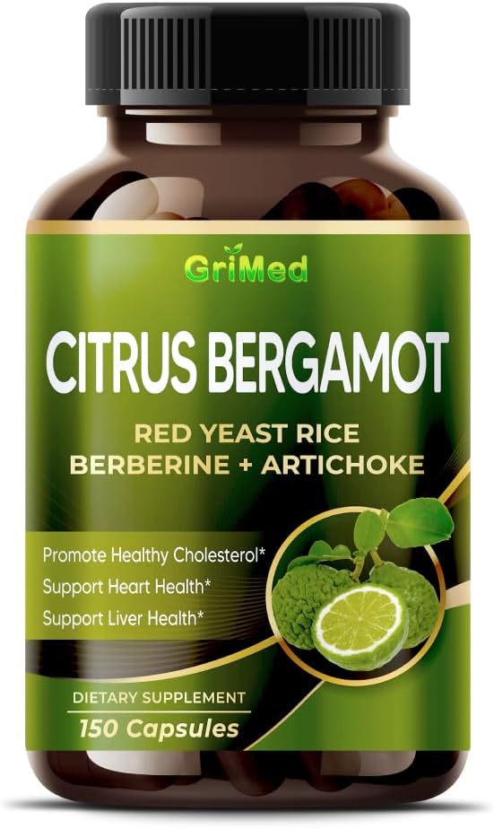 Citrus Bergamot 50:1 Extracto 20,400 mg con arroz de levadura roja, ajo, Artichoke para colesterol saludable, salud cardíaca - Hecho en los EE.UU. (150 Cuenta (Pack de 1))