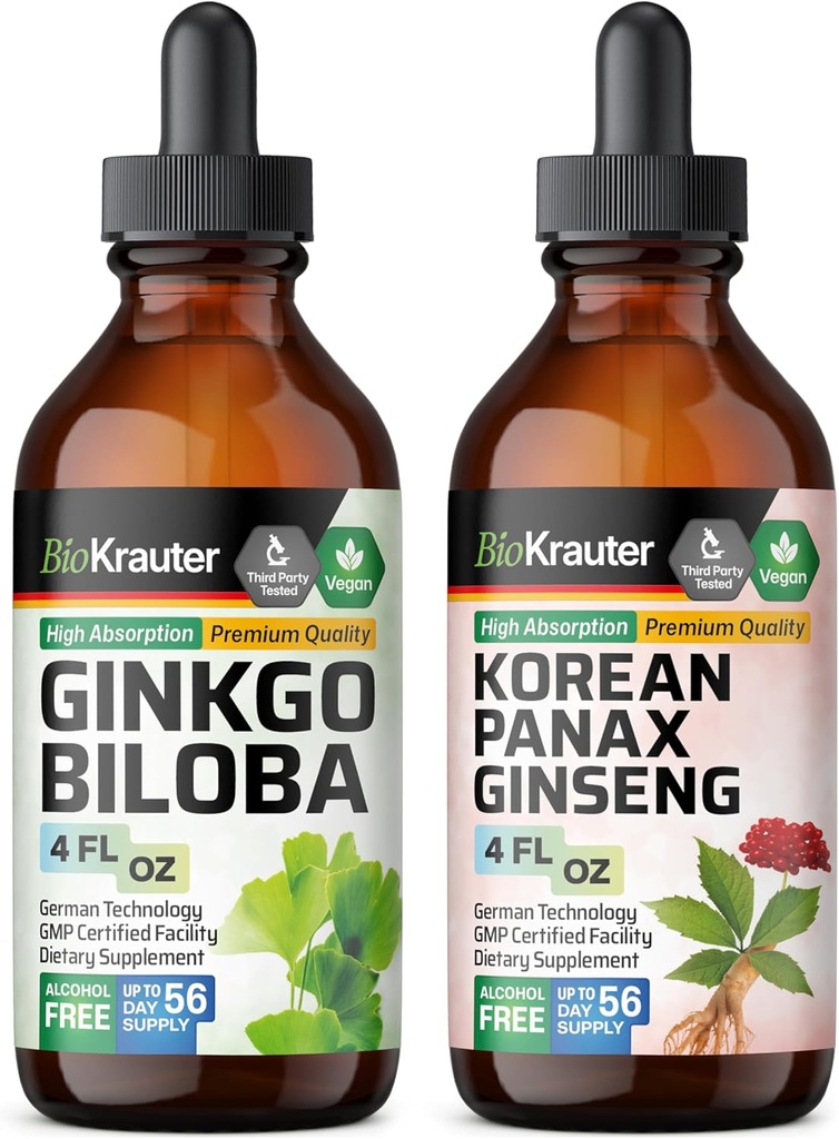 BIO KRAUTER Ginkgo Biloba Tintura 4 Fl. Oz. " Ginseng Tincture 4 Fl. Oz.