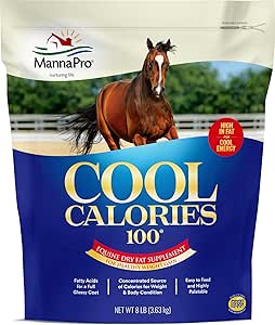 Manna Pro Cool Calories 100 – Equine Fat Supplement for Horses, Supports Healthy Weight Gain, Muscle Maintenance & Shiny Coat, Concentrated Dry Fat Calorie Booster, Low-Starch Formula, 8 lb Bag
