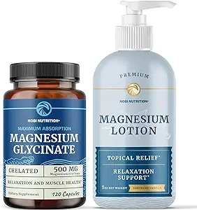 Magnesio Loción y Magnesio Glycinate Suplemento Silencio Full Body Magnesium Support for Body and Mind with 8 Fl Oz Topical Magnesium Plus 500mg Magnesium Glycinate Pills