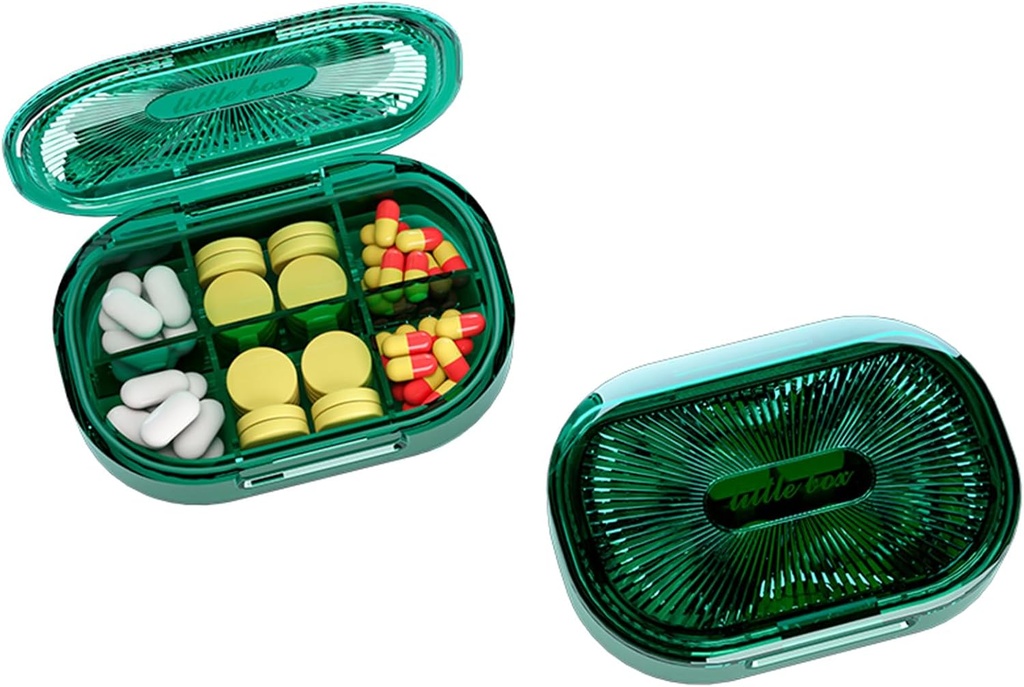 Caja de Píldora pequeña, Caja de Píldora de Moistura, Organizador de Píldora de Viajes para Púrpura de bolsillo, Medicina diaria portable Vitamina, Aceite de Pesca, Suplemento (Green)