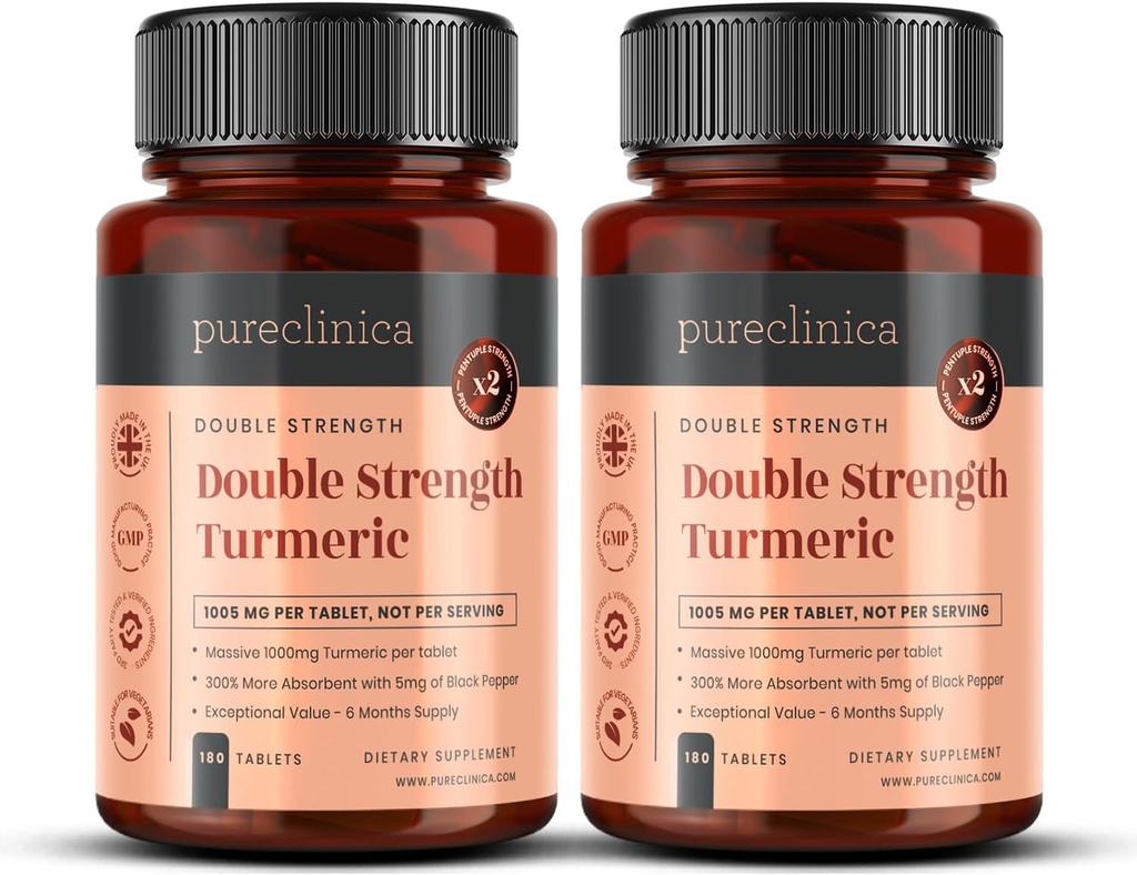 Double Strength Turmeric - Massive 1000mg x 360 Tablets - 200% more Turmeric and Natural Levels of the Potent Curcumin per Tablet - with 5mg Black Pepper Extract for 300% Increased Absorption