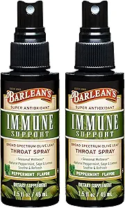 Barlean's 2 Pack Olive Leaf Complex Throat Spray with Peppermint, Lemon, and Sage for Itchy Throat Relief, Immune Support Supplement, Liquid Blended Extract, 1.5 oz