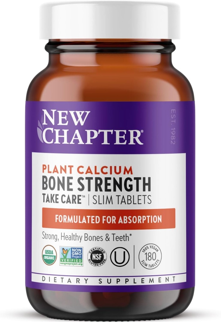 Nuevo capítulo Suplemento de calcio - Bone Strength Calcio orgánico con Magnesio, Vitamina D3+K2, 70+ Trace Minerals for Bone Health, Gluten Free, Easy to Swallow Slim Tablets - 180 Conde