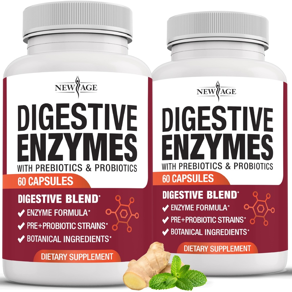 NEW AGE Digestive Enzymes for Gut Health - Probiotic Multi Enzymes with Prebiotics and Probiotics with Lipase for Women and Men for Digestive Health, Daily Enzymes for Digestion - 120 Count