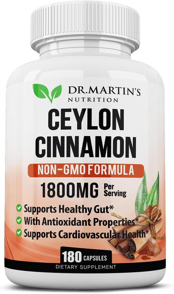 1800mg Cápsulas de Ceilán Orgánico Silencioso 180 Contar Apoyos Conjuntos, Respuestas Inflamatorias Saludables, Antioxidante &amp; Salud Cardiovascular ← No GMO &amp; Gluten Suplemento Libre