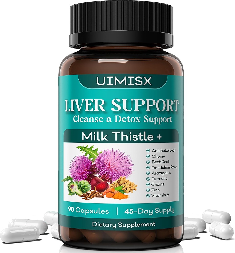 Leche Thistle Suplemento - Liver Detox Cleanse Formula Herbal Liver Soporte con Leche Thistle, Dandelion Root, Artichoke, Turmeric, Astragalus for Liver Health, 90 cápsulas