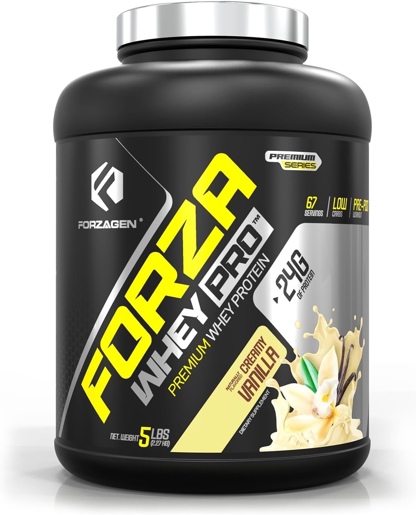 Forzagen Whey PRO Low Carb Protein Powder ← 24g of Protein per Serving, No Añadido Sugar, Gluten Free, Premium Whey for Shakes & Mixes for Men &amp; Women, BCAA tención Vanilla, 5 lbs. (67 Servings)