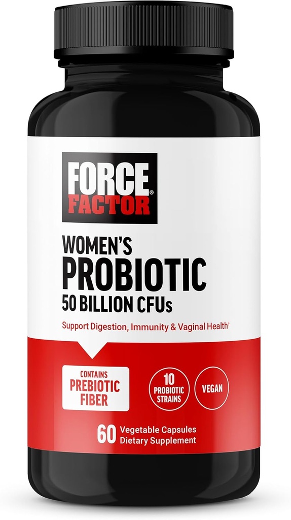 FACTOR FACTOR Probiótico para Mujeres 50 millones CFU, Probiótico de Mujeres para Salud Digestiva, Inmunidad y Salud Vaginal, 10 Estrenos con Lactobacillus Acidophilus, Vegan, 60 cápsulas