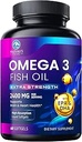 Omega 3 Petróleo de Pesca 2400 mg Suplemento, Fuente sostenible, Triple Fuerza Omega-3 Suplemento Softgels, Apoyo a la Salud del Cerebro, EPA & DHA Fish Oil Fatty Acids Suplementos, Gluten & GMO Gratis, 60 Softgels