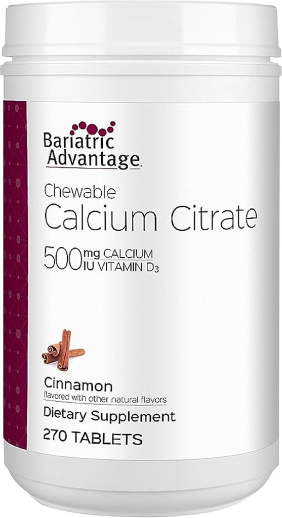 Bariatric Advantage Calcium Citrate Chewable 500 mg - para pacientes de cirugía bariatrica - Tablas de alta potencia, fácil de digerir - Citrate de calcio - Suplementos de tensión ósea* - 270 Conde - Cinnamon