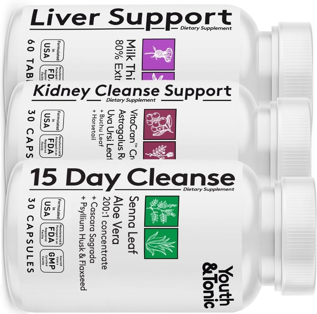 Jóvenes " Tonic 3X Body Cleanse and Detox Pills for Women " Men with Liver, Kidney, Colon Supplements to Support Healthy Functions and for Loss of Unwanted Impurities and Metabolic Waste. 120 cápsulas