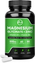 Magnesium Glycinate Capsules, Magnesium Glycinate Supplement with Zinc, Vitamin D3 & B6 - Promotes Nerve, Bowel, Relaxation Function - 60 Vegan Capsules