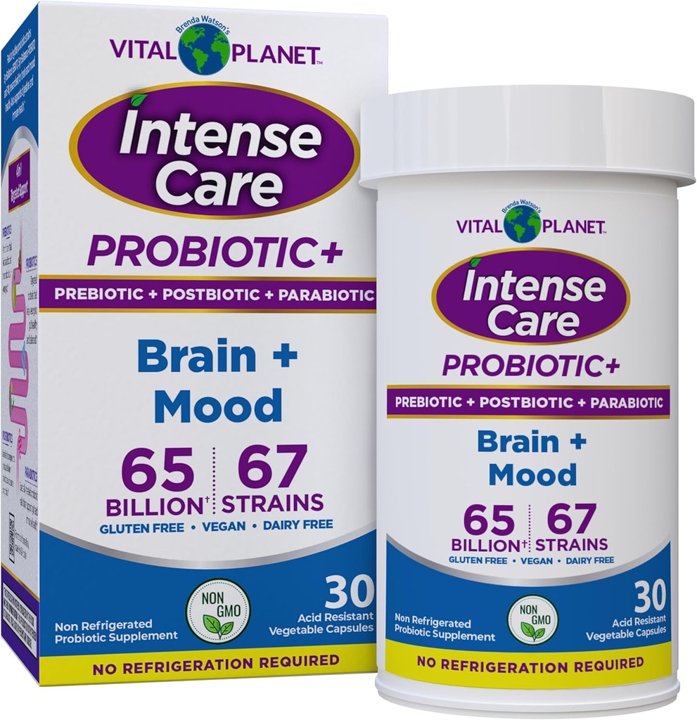 Planeta Vital - Tratamiento intensivo Probióticos de Cerebro, Prebióticos Orgánicos, Postbióticos, Parabióticos, Suplemento completo de Salud 4 en-1 para Adultos, 65 Billones CFU, 67 Strains, Digestivo e Inmune 30 ct