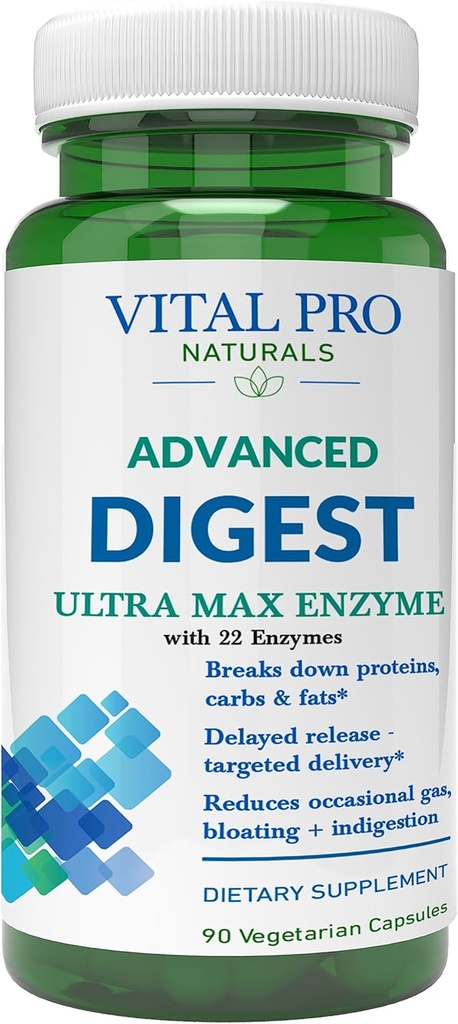 Vital Pro Naturals – Avanzado Digest Natural Enzyme Apoyos La desintegración de proteínas, grasas y carbohidratos y reduce el gas ocasional, el rubor y la indigestión 90 cápsulas