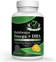 Halalways Omega + DHA Gummies - Triple Fuerza Omega 3 Fish Oil Gummy Vitaminas con DHA Fatty Acids, Nature's Heart Health, Orange & Lemon Flavor Certified Halal Supplement